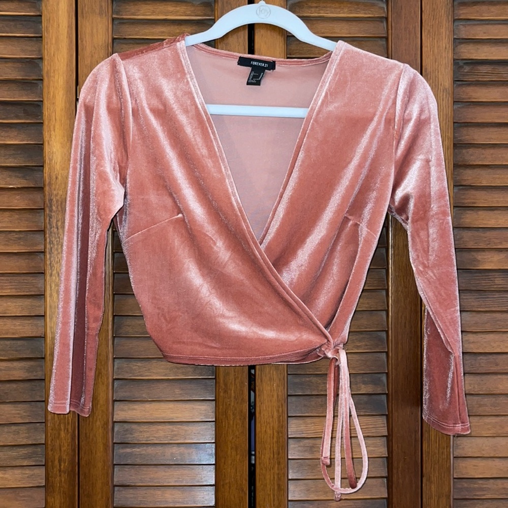Cropped long sleeve velvet wrap top - worn once!